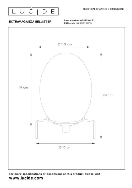 Lucide EXTRAVAGANZA BELLISTER - Lampe de table - Ø 13 cm - 1xG9 - Ambre - TECHNISCH